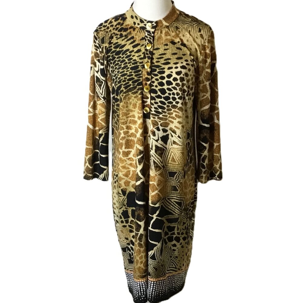 Chico Animal Print Shift Dress‎ 3/4 Sleeves Size 1